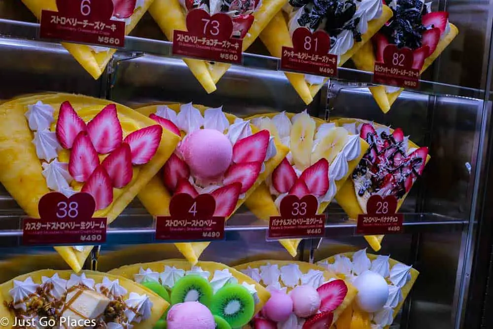 plastic crepes on display in Harajuku