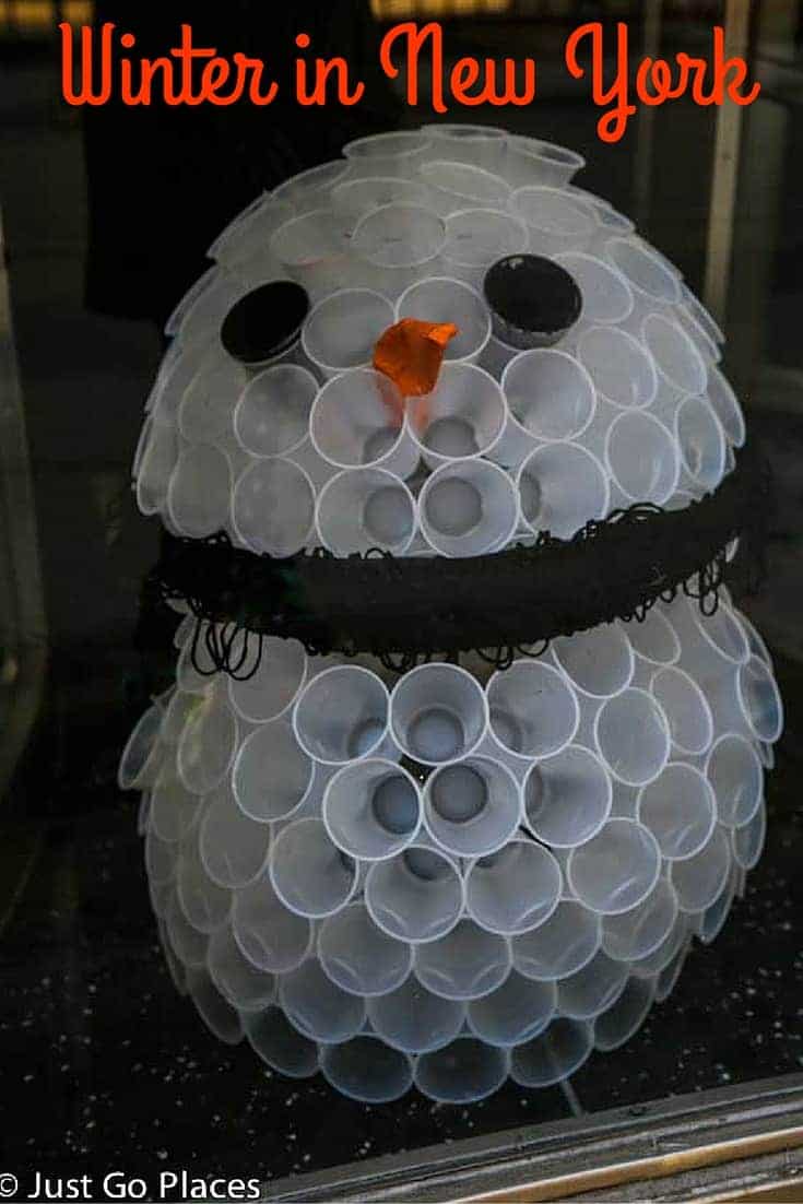 A Fairytale of New York - recycled cups creating a snowman