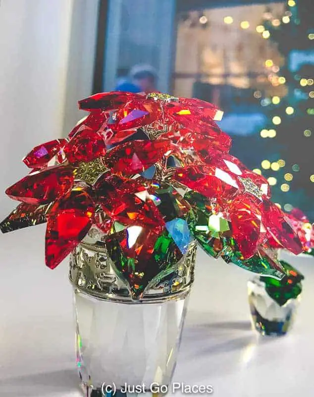 Swarovski crystal ornaments come in all shapes and sizes like this crystal poinsettia 
