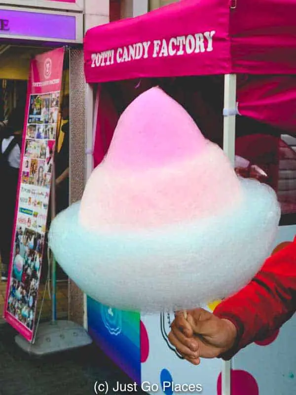 Tricolor candy floss available on Takeshita Street in Harajuku