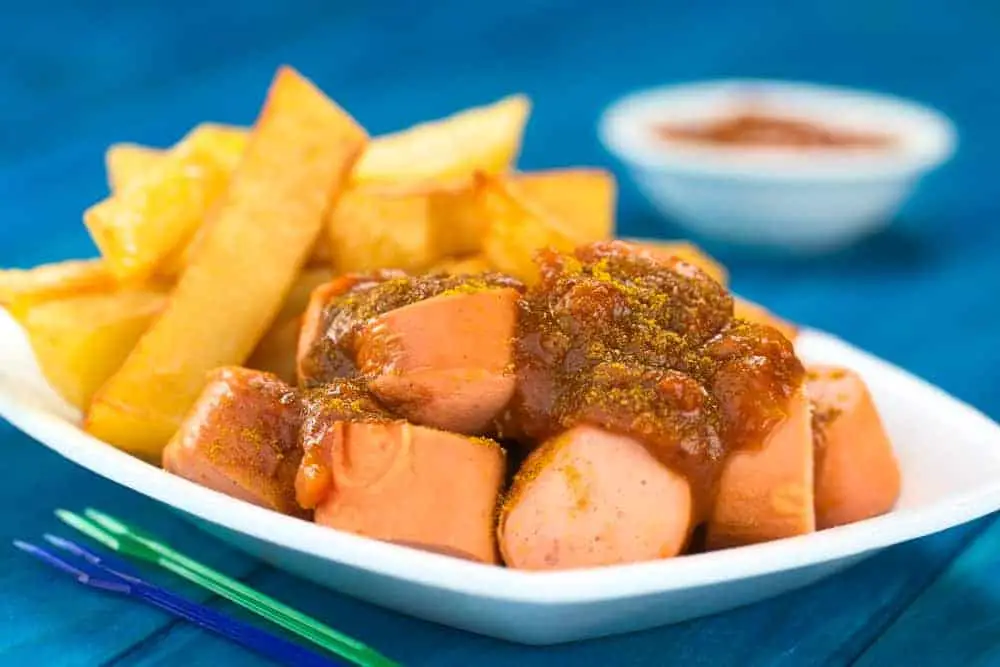 Currywurst is typical Berlin food and is ubiquitous. 