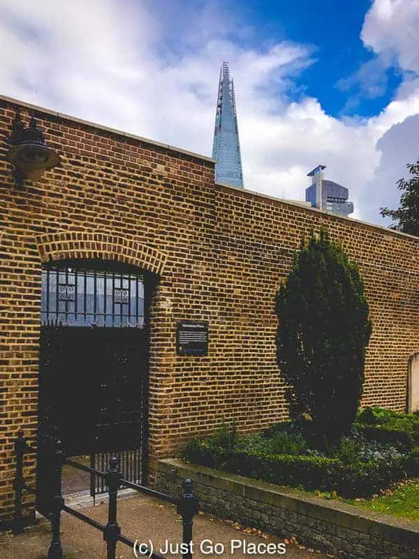 The gate and a wall is what remains of Marshalsea Prison