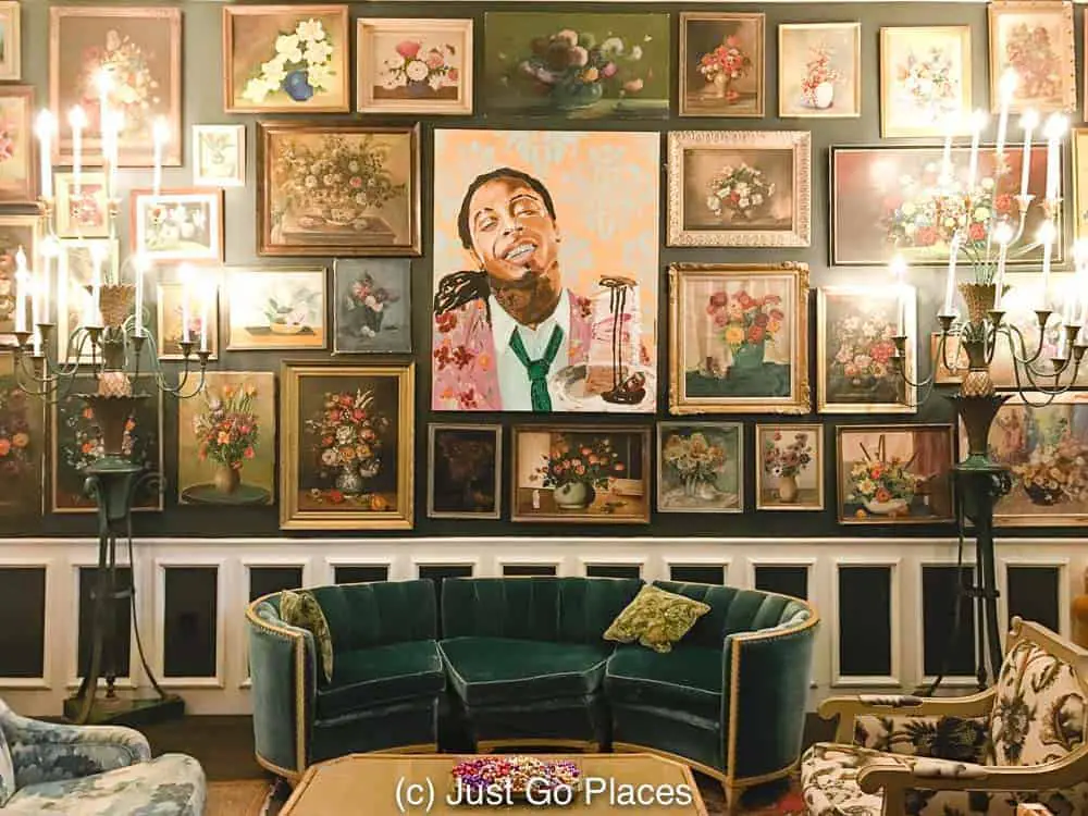 The Living Room at Jack Rose New Orleans with the Lil Wayne portrait. 