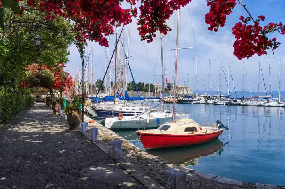 Sailboats in a harbor in Greece