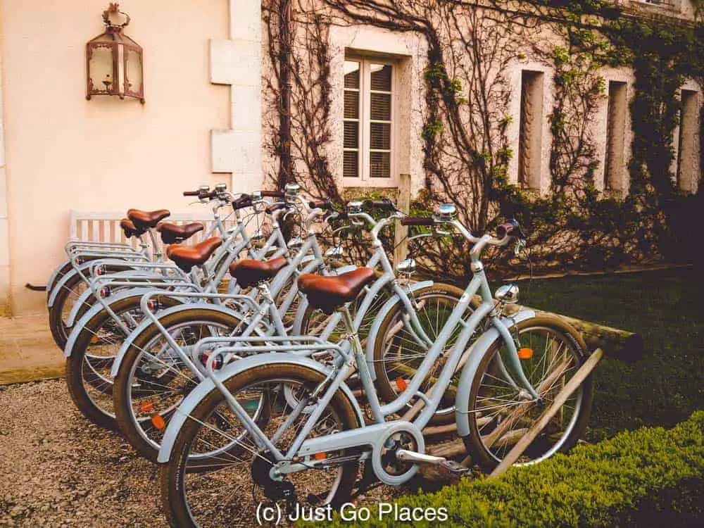 Bicycles are available to take out for a spin through the fields at this Bordeaux vineyard hotel.