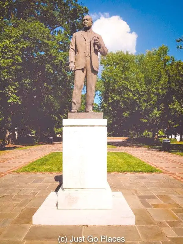 A statue of Martin Luther King, Jr at Kelly Ingram Park, one of the places to visit on Birmingham Civil Rights Trail 