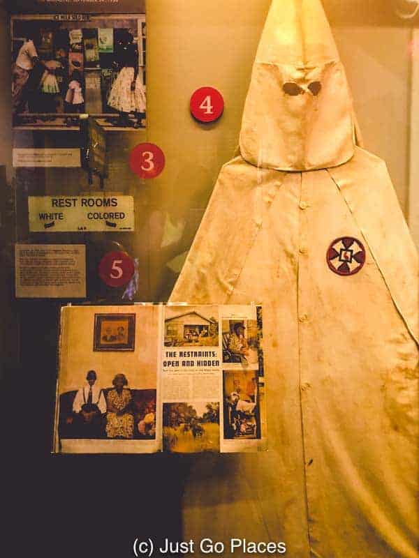 An exhibit of Klu Klux Klan items that terrorised African American communities after the Civil War.