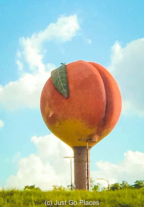 The peach water tower at Clanton in central Alabama.