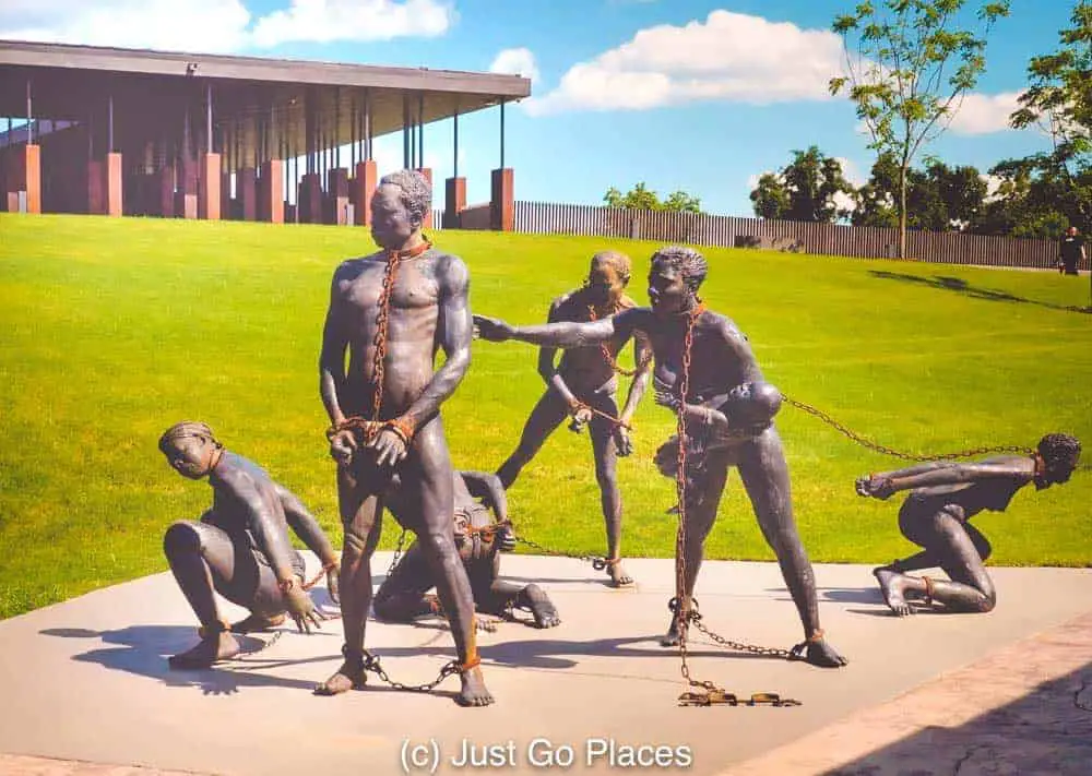 A moving sculpture at the National Memorial for Peace and Justice.