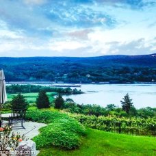 The pool area at Overlook on the Hudson B&B which looks over the Hudson River.