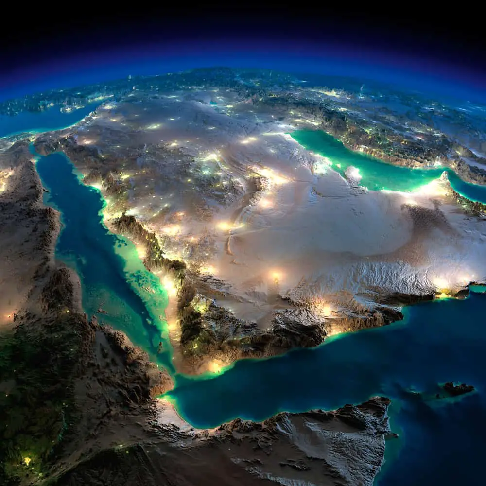 night map of Saudi Arabia