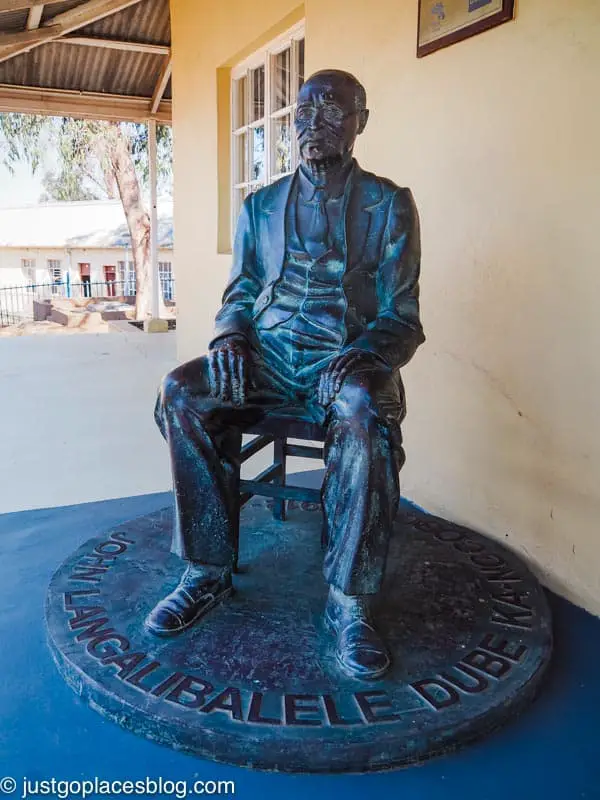 A statue of John Dube in front of his home near the Ohlange Institute.