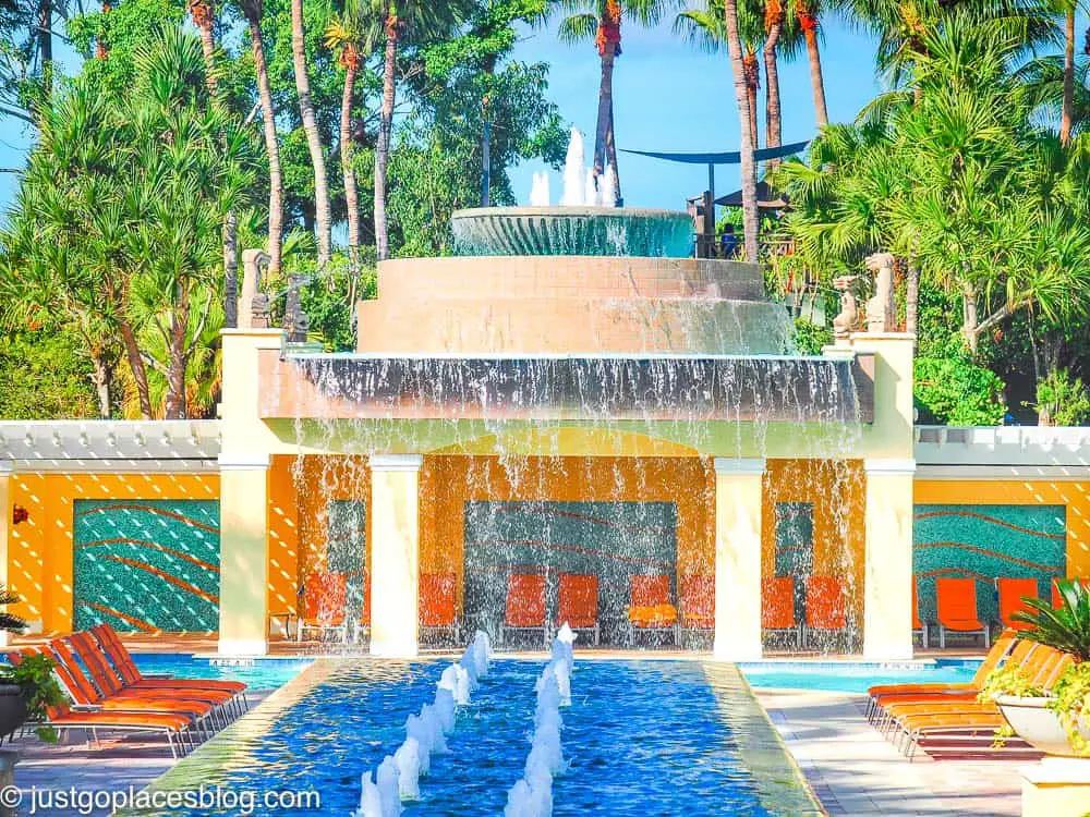 waterfall and pool area at Hyatt Coconut Point