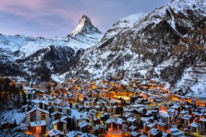 Aerial view of Zermatt and Matterhorn