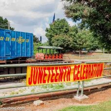 A Juneteenth celebration banner at Huntsville Depot