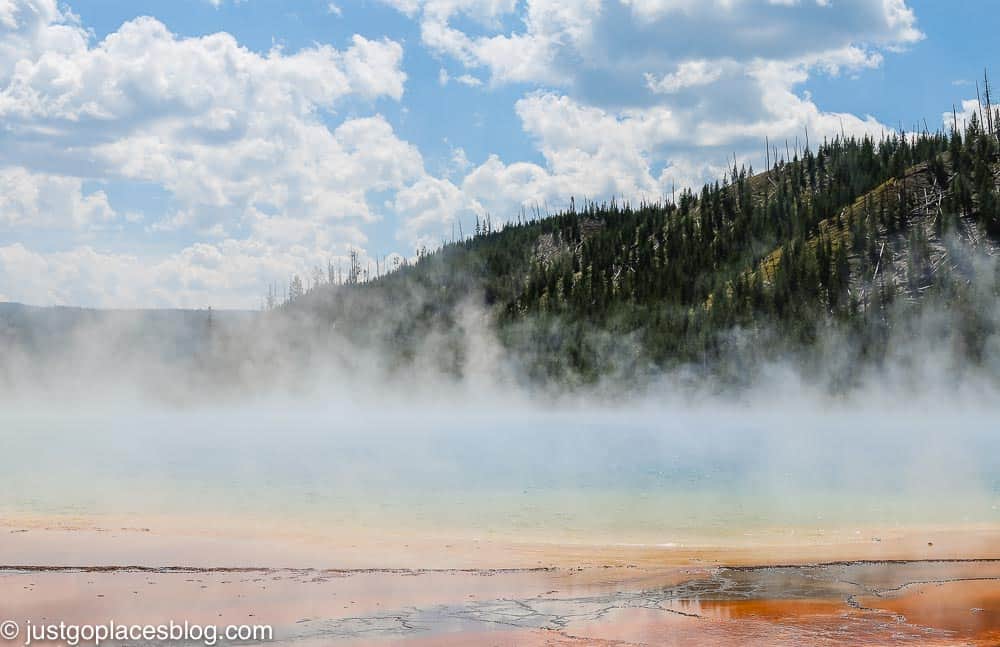 steam rising from the Grand Prismatic Spring