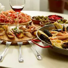 Spanish paella dinner on the table