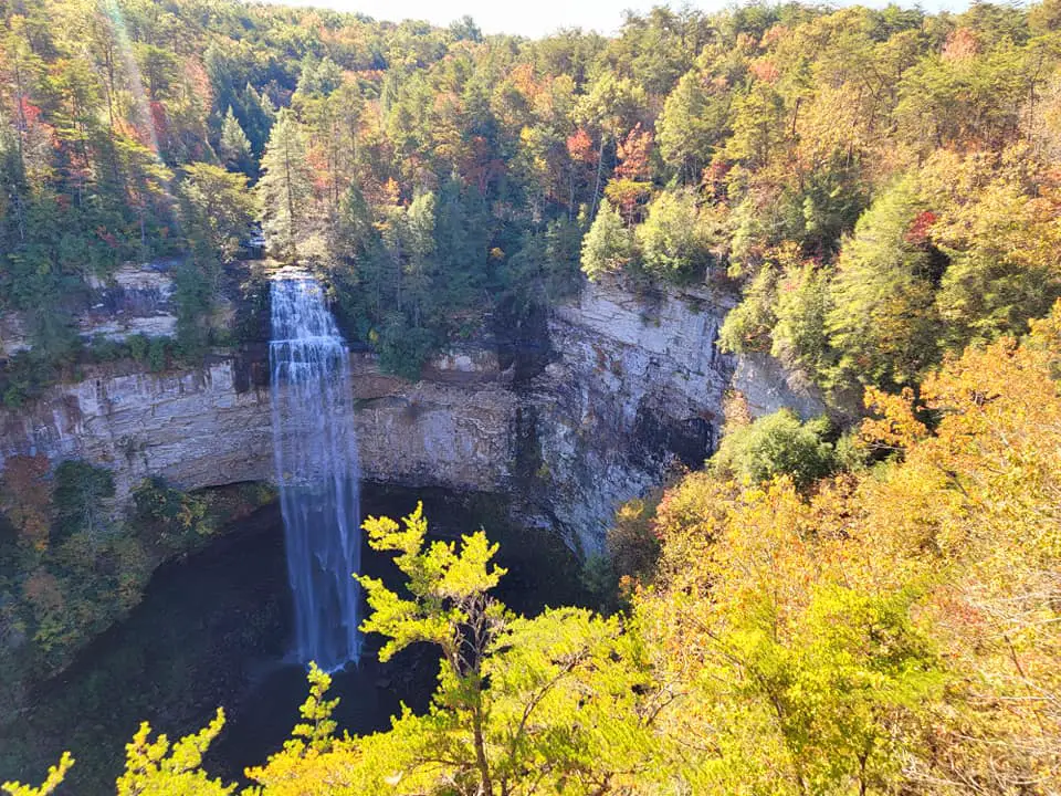 Fall Creek Falls Overlook with colorful autumn foliage