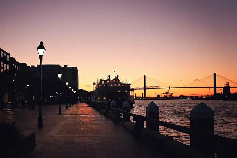 Sunset on the Savannah River in Savannah Georgia