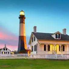 Tybee Island Lighthouse in Georgia in the sunset