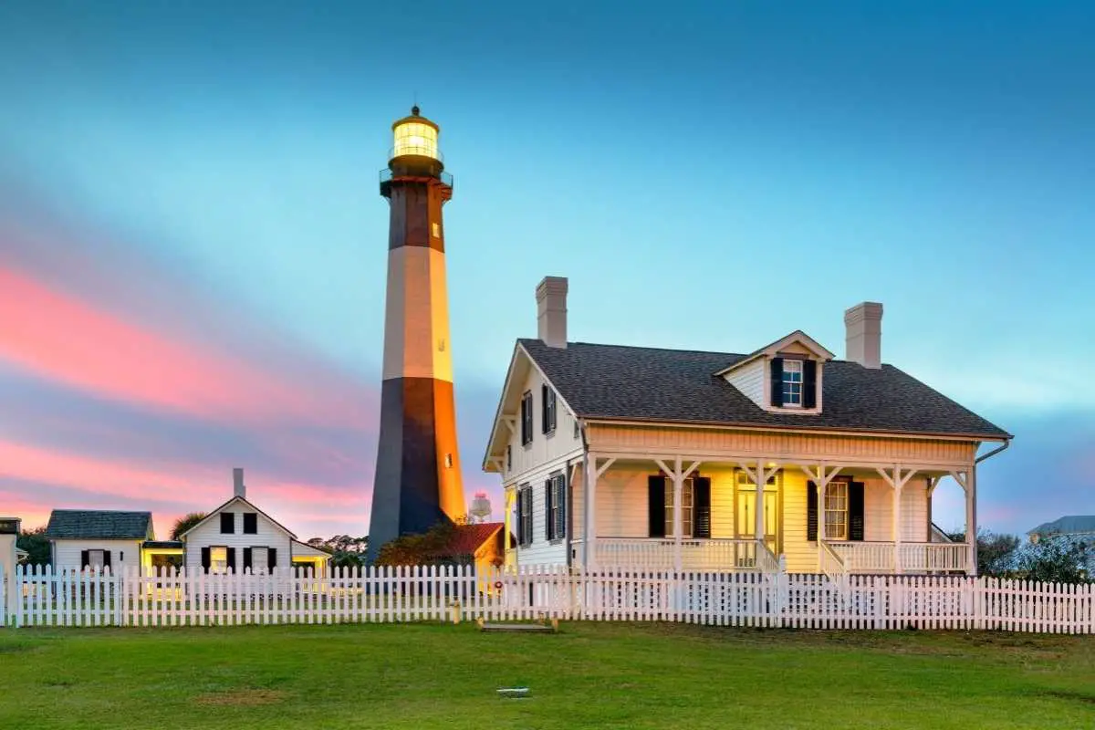 Tybee Island Lighthouse in Georgia in the sunset