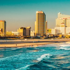 The skyline and Atlantic Ocean in Atlantic City, New Jersey.