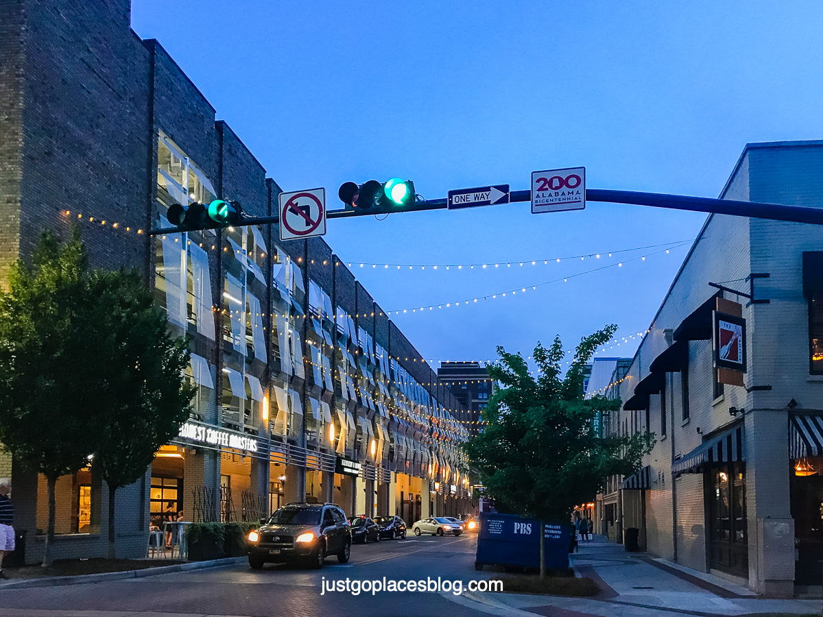 downtown Huntsville Alabama in sparkling lights at night