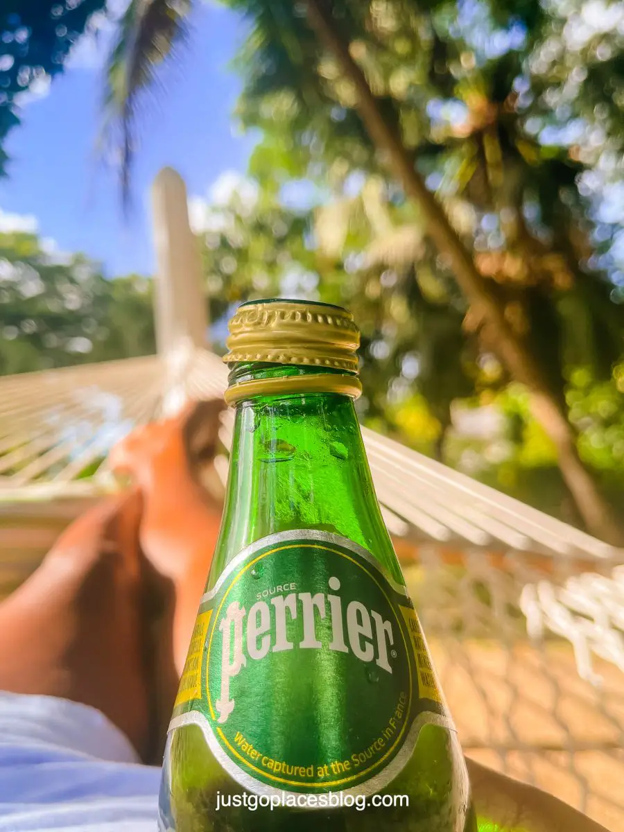 relaxing on the hammock with a Perrier on East Winds Resort St Lucia