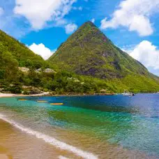 sugar beach with a view of the Pitons St Lucia