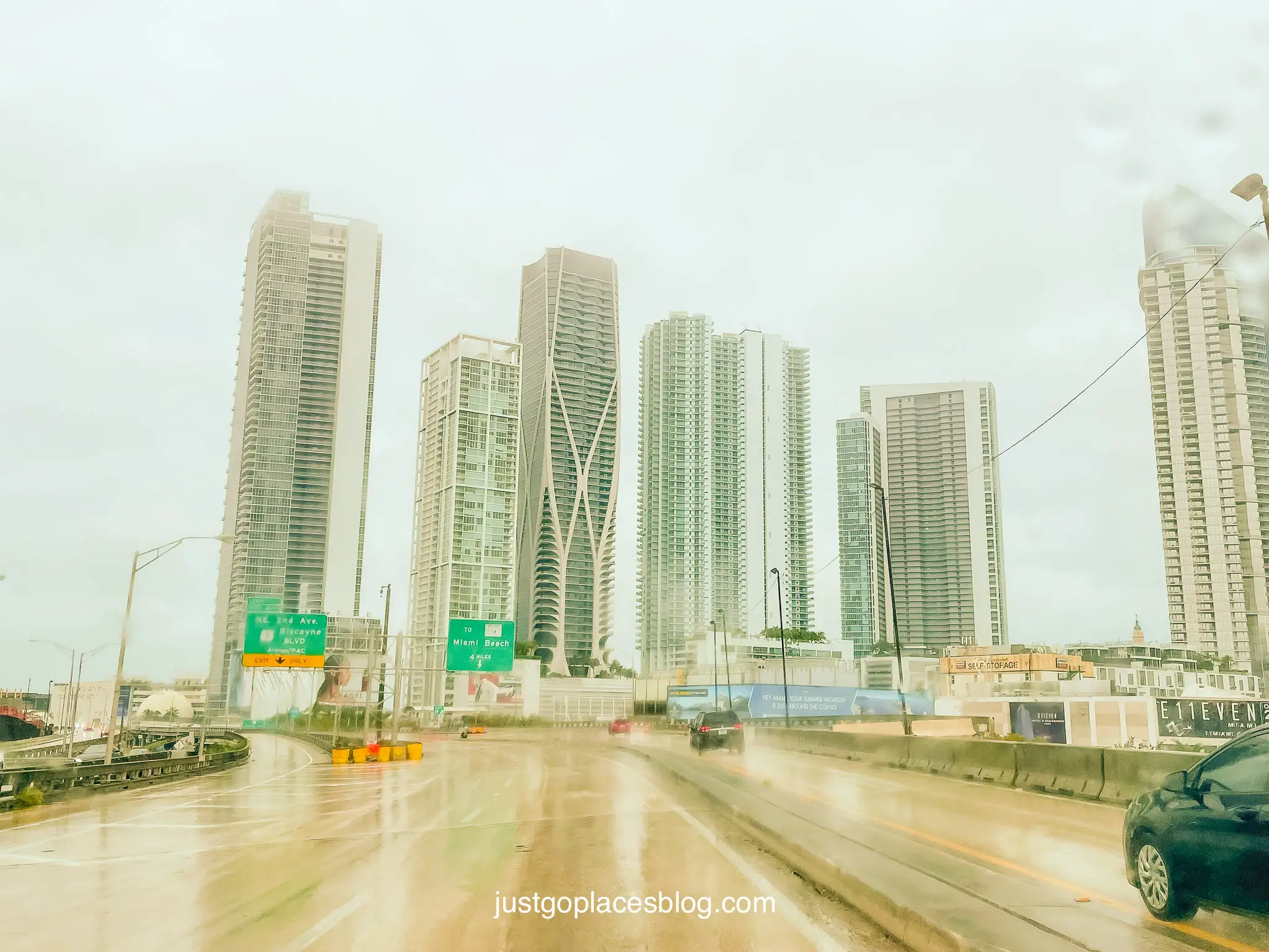 Downtown Miami interstate in the rain