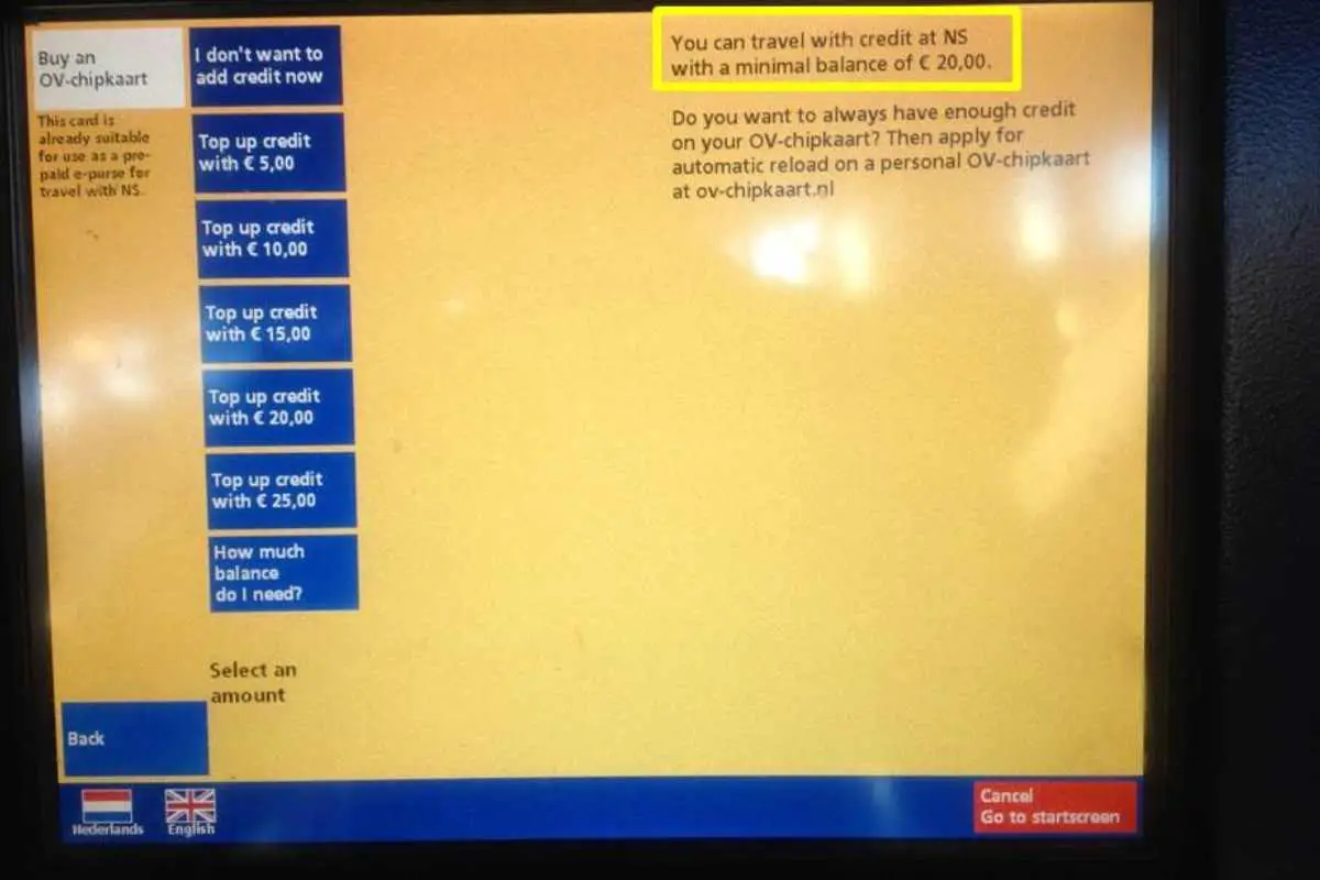 There is a minimum amount you need to have on your Dutch train card.