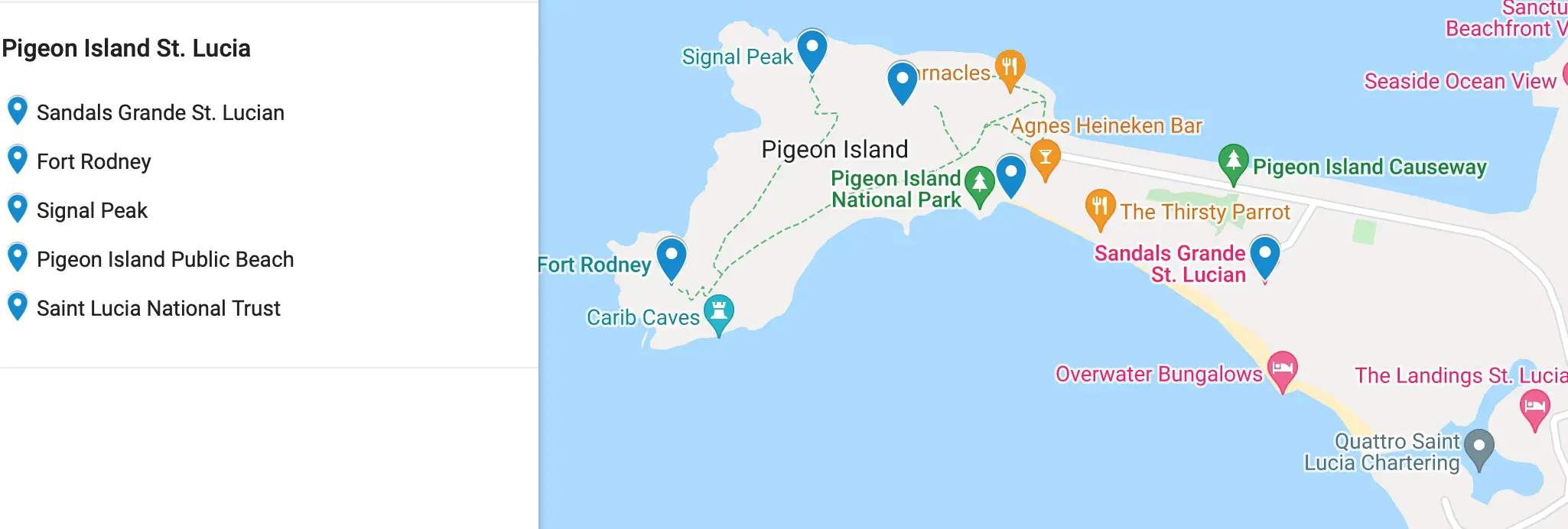 Map of Pigeon Island St Lucia and its visitor attractions