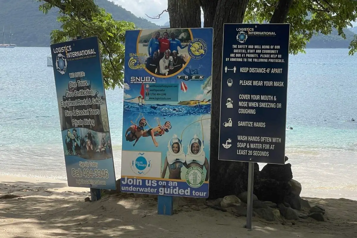 sign for scuba and sea trekking at Pigeon Island St Lucia