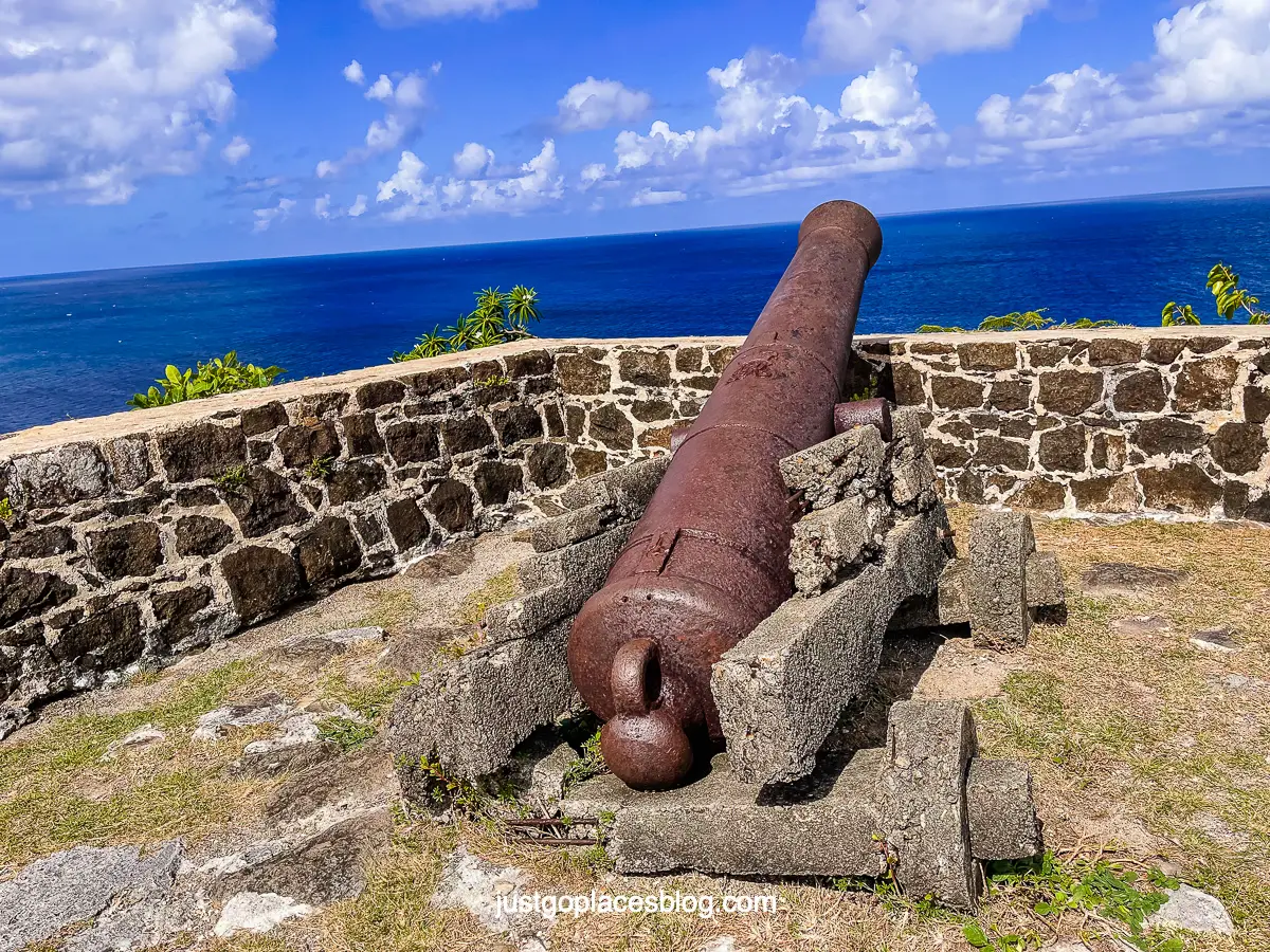 A cannon left on top of Fort Rodney St Lucia