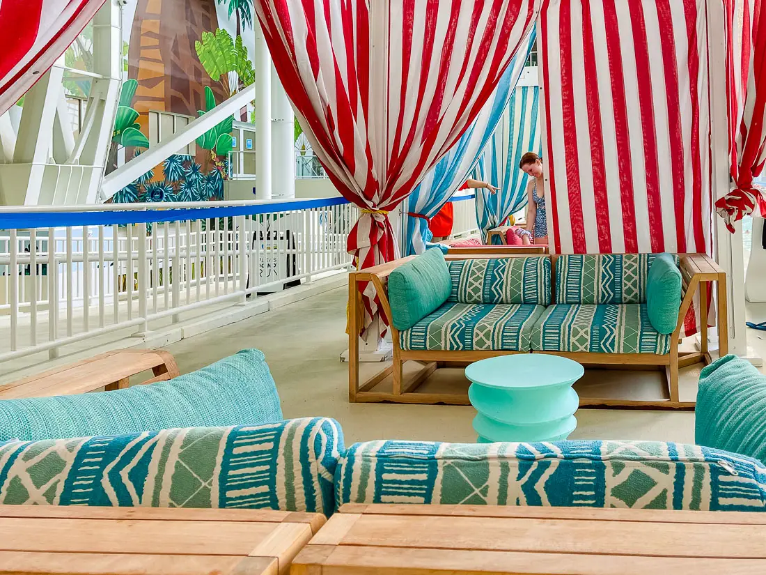 colourful cabana seating at the American Dream Water Park
