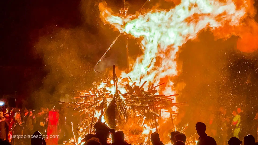 Replica Viking Galley on fire at the Up Helly Aa festival in Lerwick.